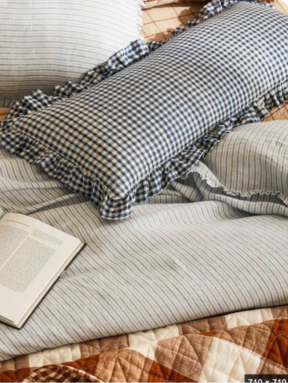 Heather Taylor Home x West Elm Gingham Ruffled Silk Lumbar Pillow Cover